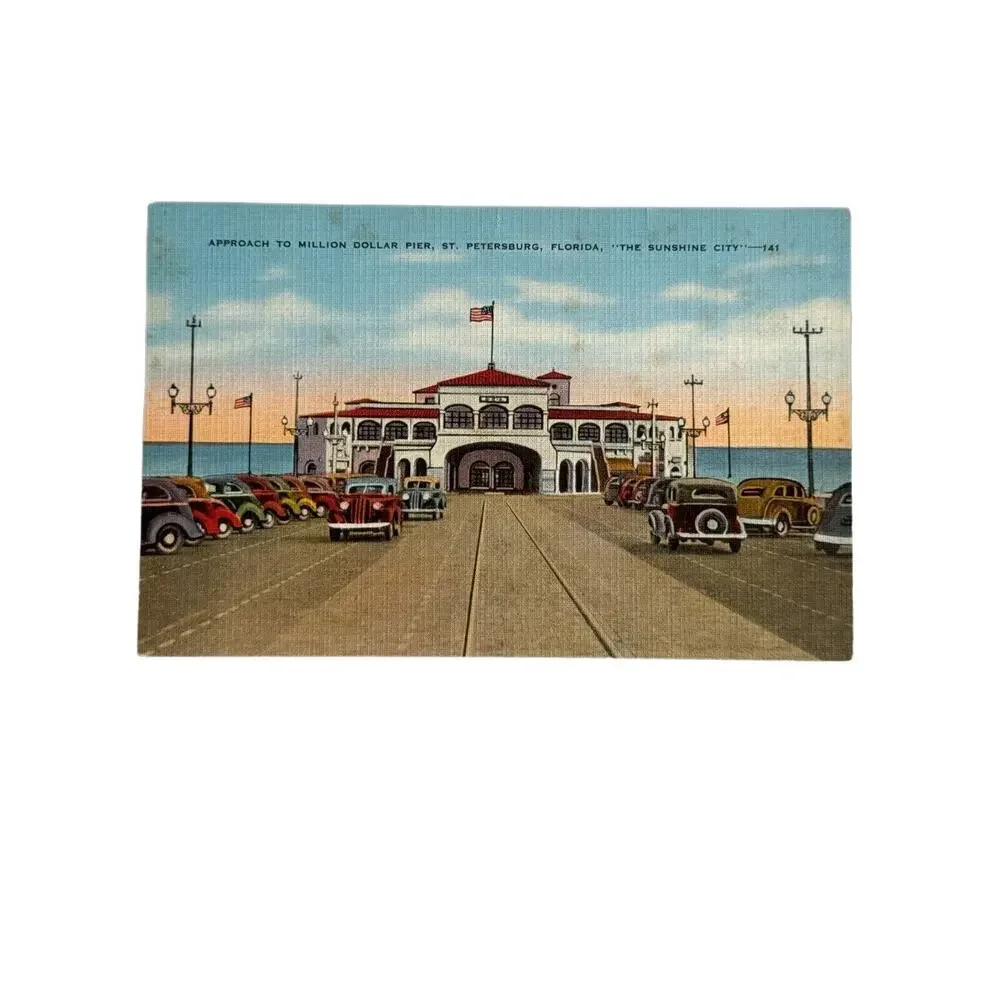 Vintage Litho Postcard 1940s Million Dollar Pier St Petersburg FL EC Robison Pub